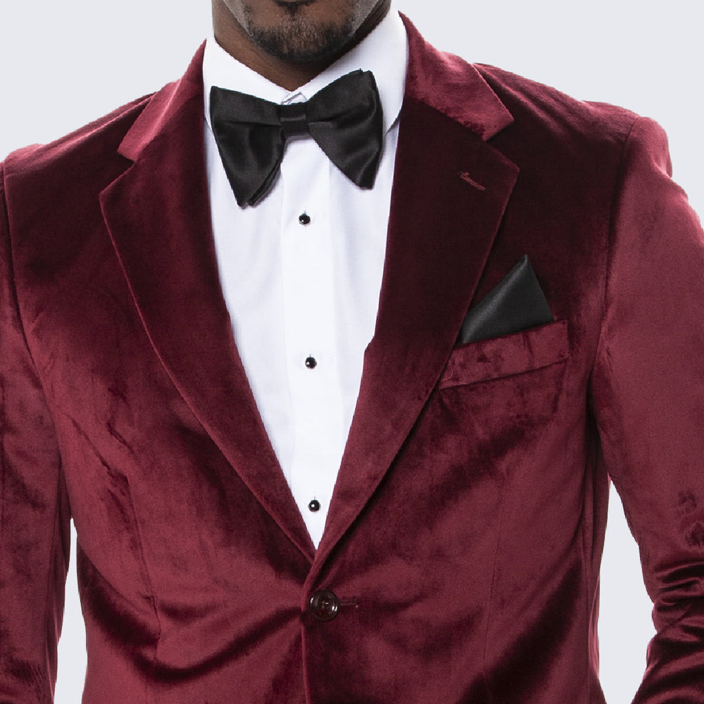 [DISCOUNTED] Wine Velvet Blazer with Notch Lapel by Stacy Adams - Limited Sizes