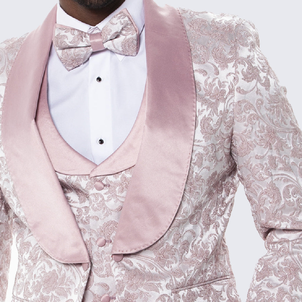 [DISCOUNTED] Men's Blush Pink Tuxedo with Floral Design Four Piece Set - Limited Sizes