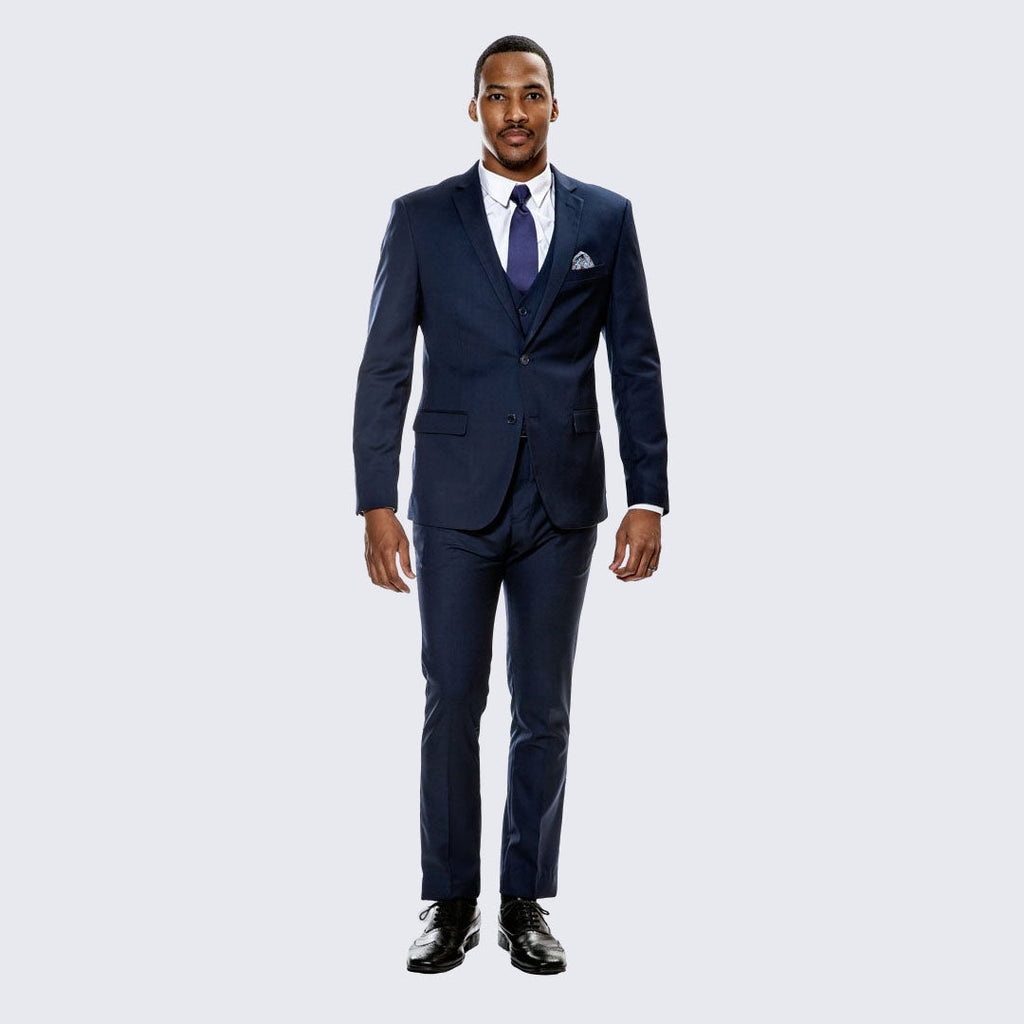 [DISCOUNTED] Navy Blue Skinny Fit Suit Three Piece Set - Limited Sizes