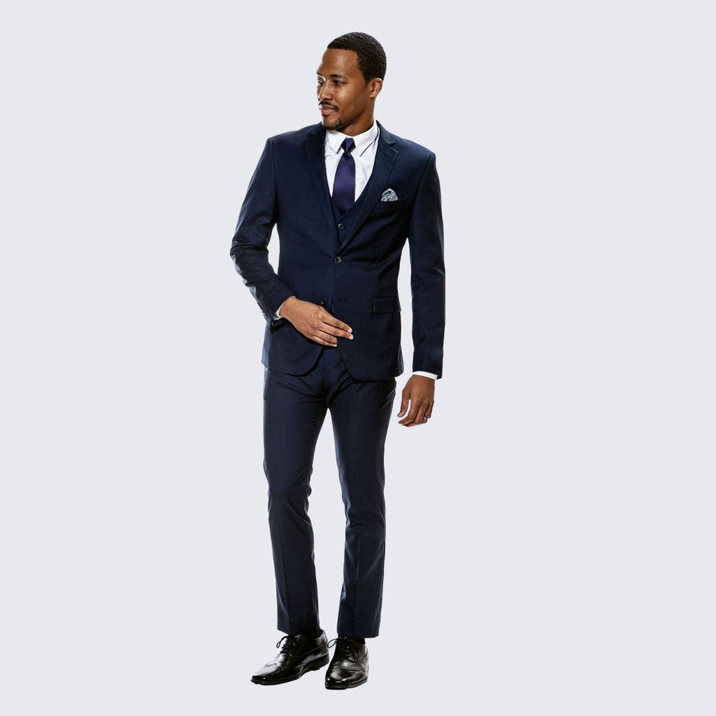 [DISCOUNTED] Navy Blue Skinny Fit Suit Three Piece Set - Limited Sizes