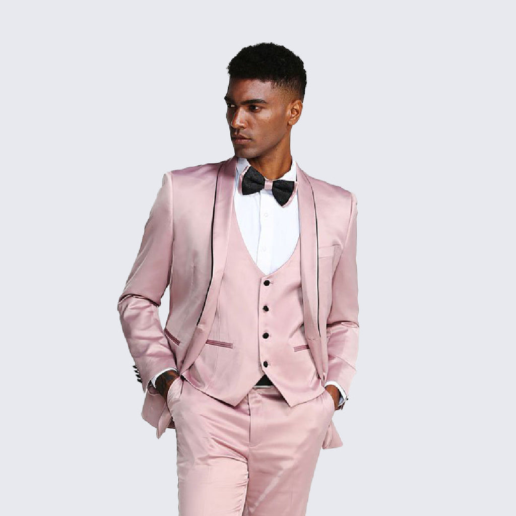 [DISCOUNTED] Dusty Rose Slim Fit Tuxedo Fully Satin Four Piece Set - Limited Sizes
