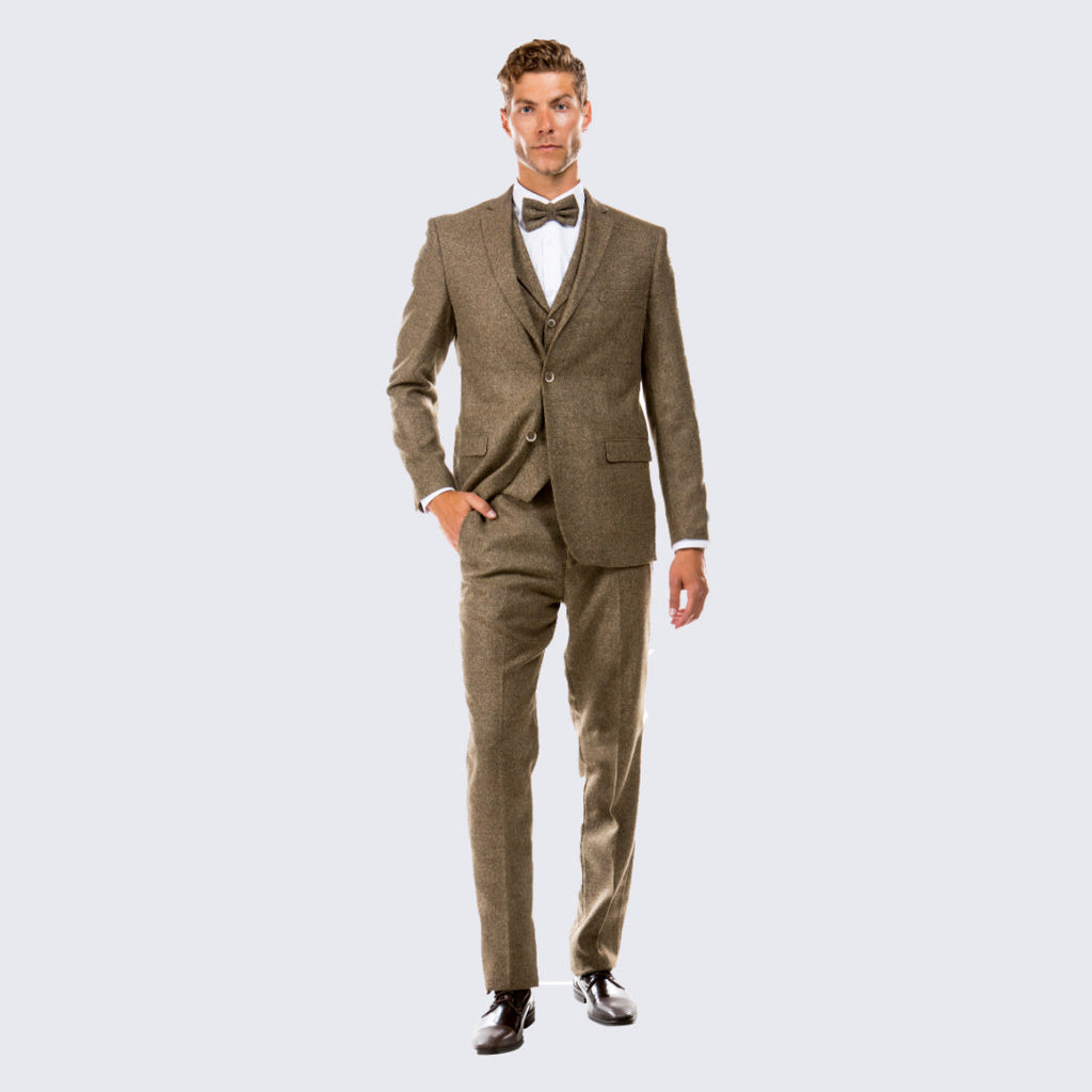 [DISCOUNTED] Tan Tweed Suit Three Piece Set - Limited Sizes