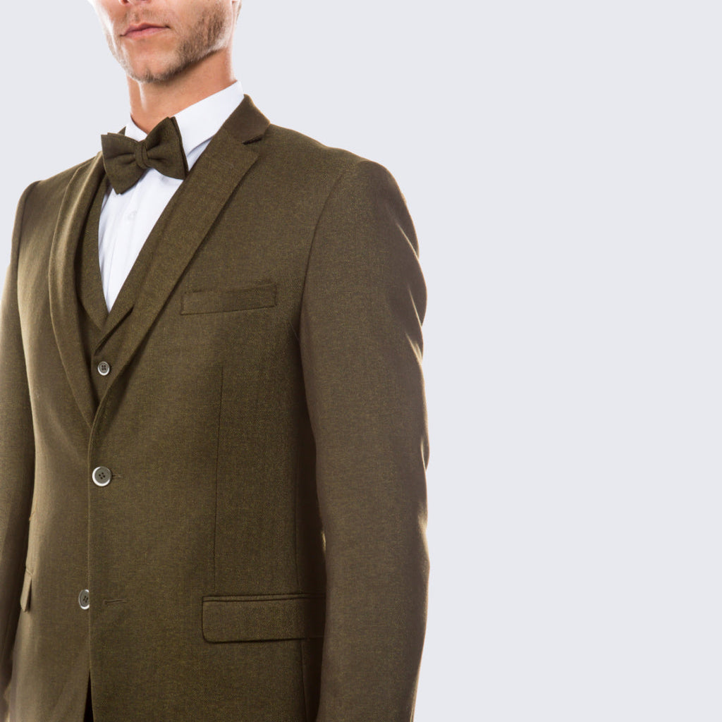 [DISCOUNTED] Olive Tweed Suit Three Piece Set - Limited Sizes
