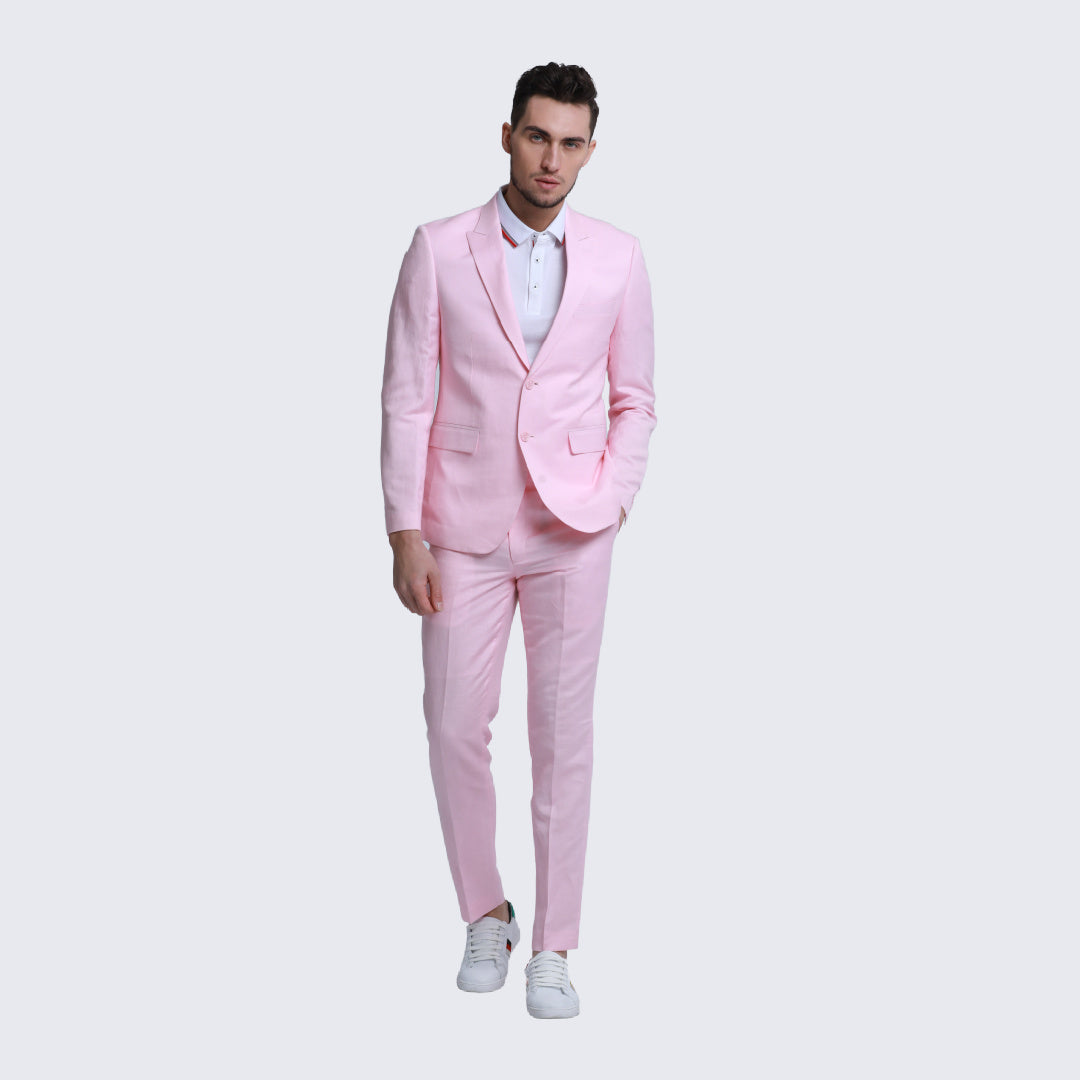 [DISCOUNTED] Pink Linen Suit Slim Fit Two Piece Set - Limited Sizes