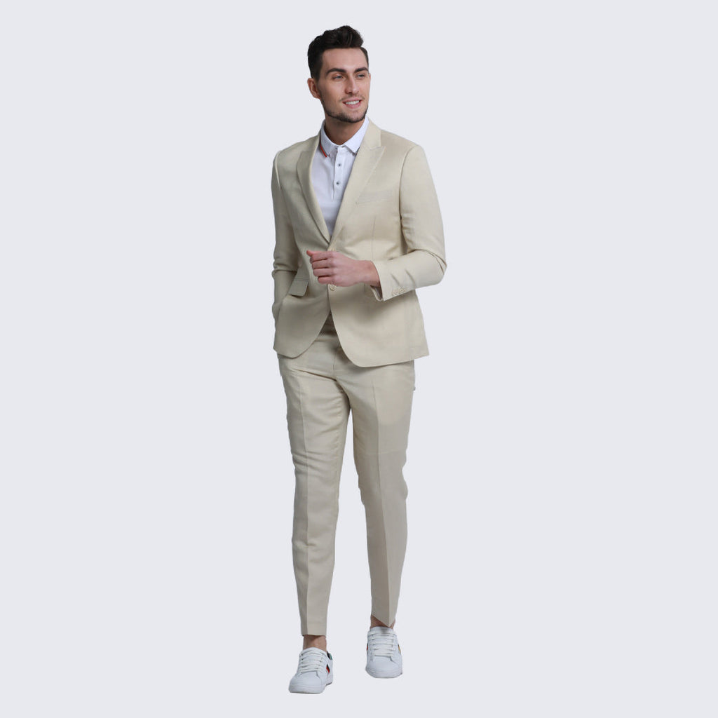 [DISCOUNTED] Tan Linen Suit Slim Fit Two Piece Set - Limited Sizes