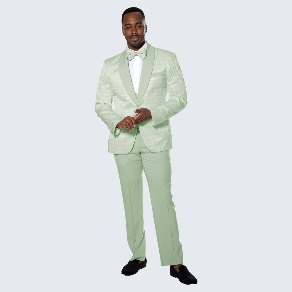 [DISCOUNTED] Mint Green Tuxedo with Textured Pattern Four Piece Set - Limited Sizes