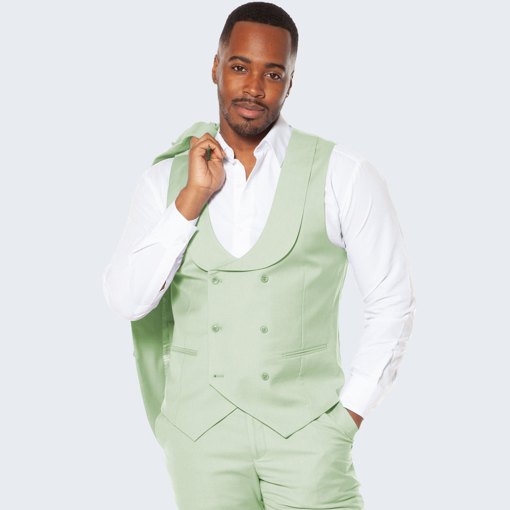[DISCOUNTED] Mint Green Tuxedo with Textured Pattern Four Piece Set - Limited Sizes