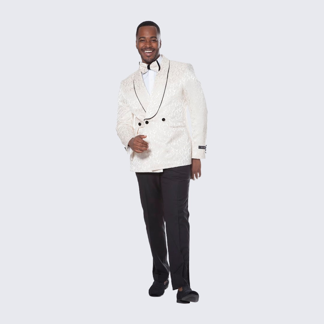 [DISCOUNTED] Champagne Tuxedo with Textured Paisley Design Three Piece Set - Limited Sizes