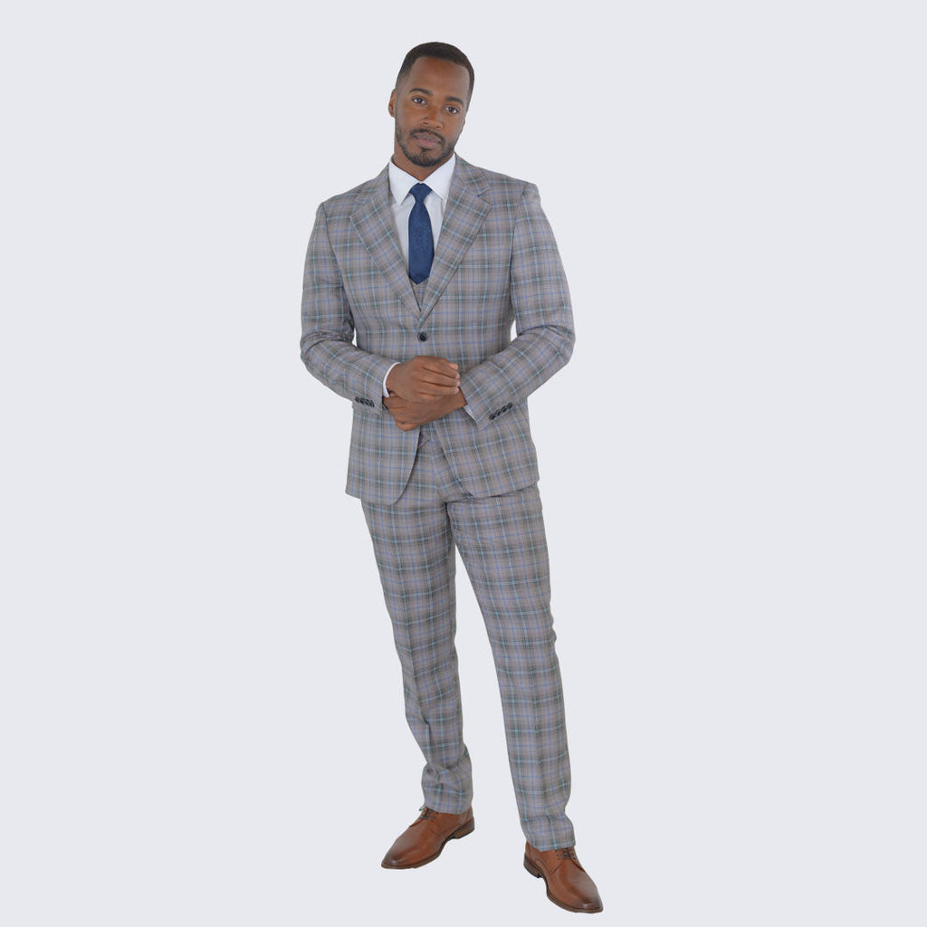 [DISCOUNTED] Coffee Mocha Plaid Suit with Notch Lapel - Limited Sizes