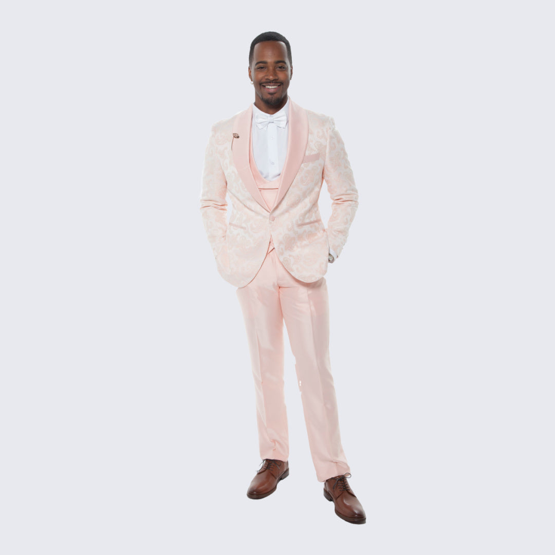 [DISCOUNTED] Pink Tuxedo with Paisley Design Four Piece Set - Limited Sizes