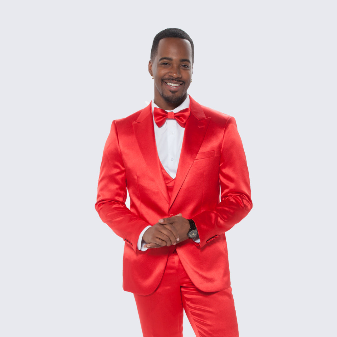 [DISCOUNTED] Red Satin Tuxedo Four Piece Set - Limited Sizes