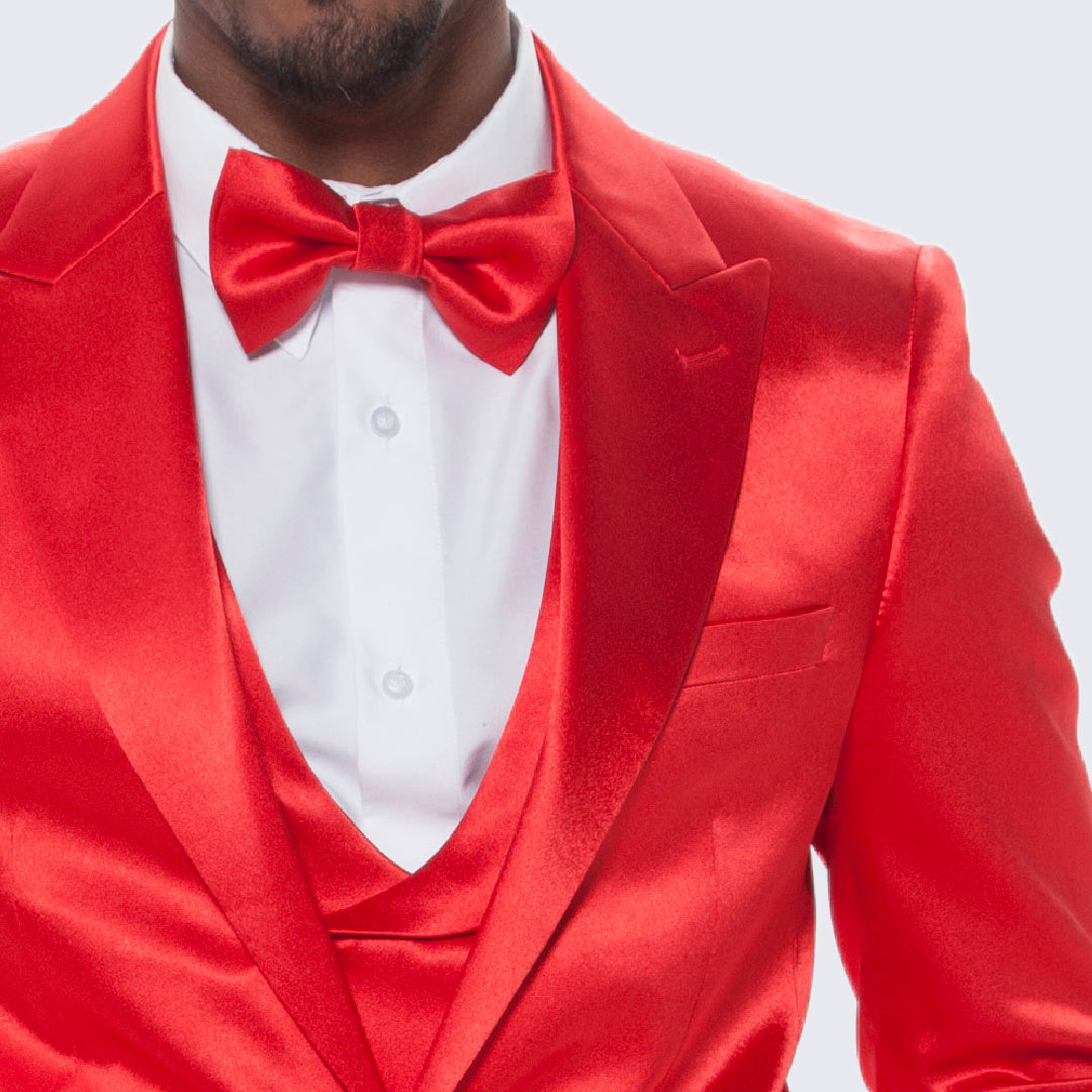 [DISCOUNTED] Red Satin Tuxedo Four Piece Set - Limited Sizes