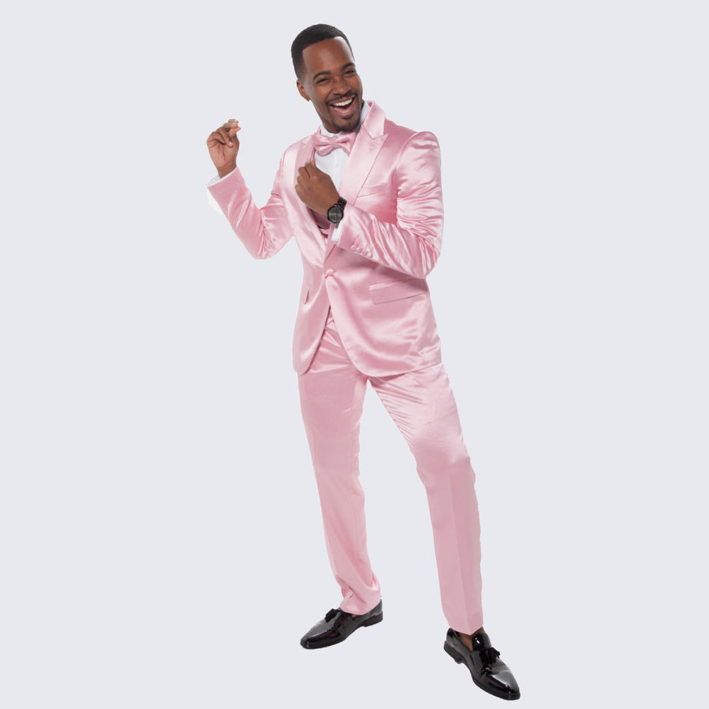 [DISCOUNTED] Pink Satin Tuxedo Four Piece Set - Limited Sizes