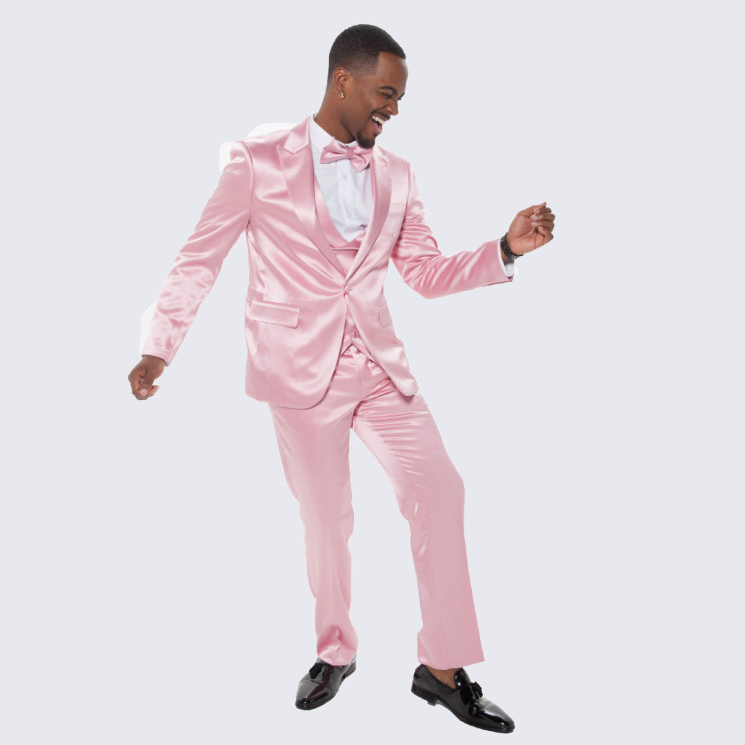 [DISCOUNTED] Pink Satin Tuxedo Four Piece Set - Limited Sizes