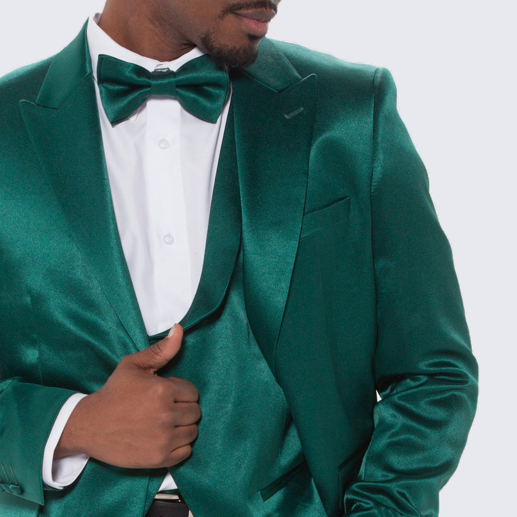[DISCOUNTED] Emerald Green Satin Tuxedo Four Piece Set - Limited Sizes