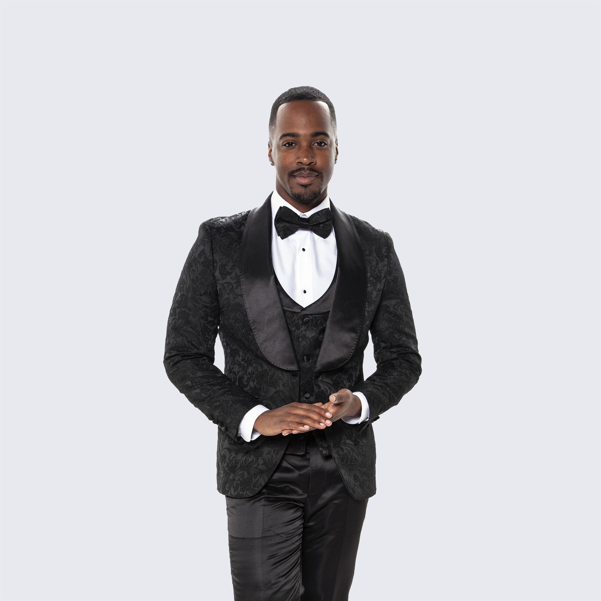 [DISCOUNTED] Men's Black Tuxedo with Floral Design Four Piece Set- Limited Sizes