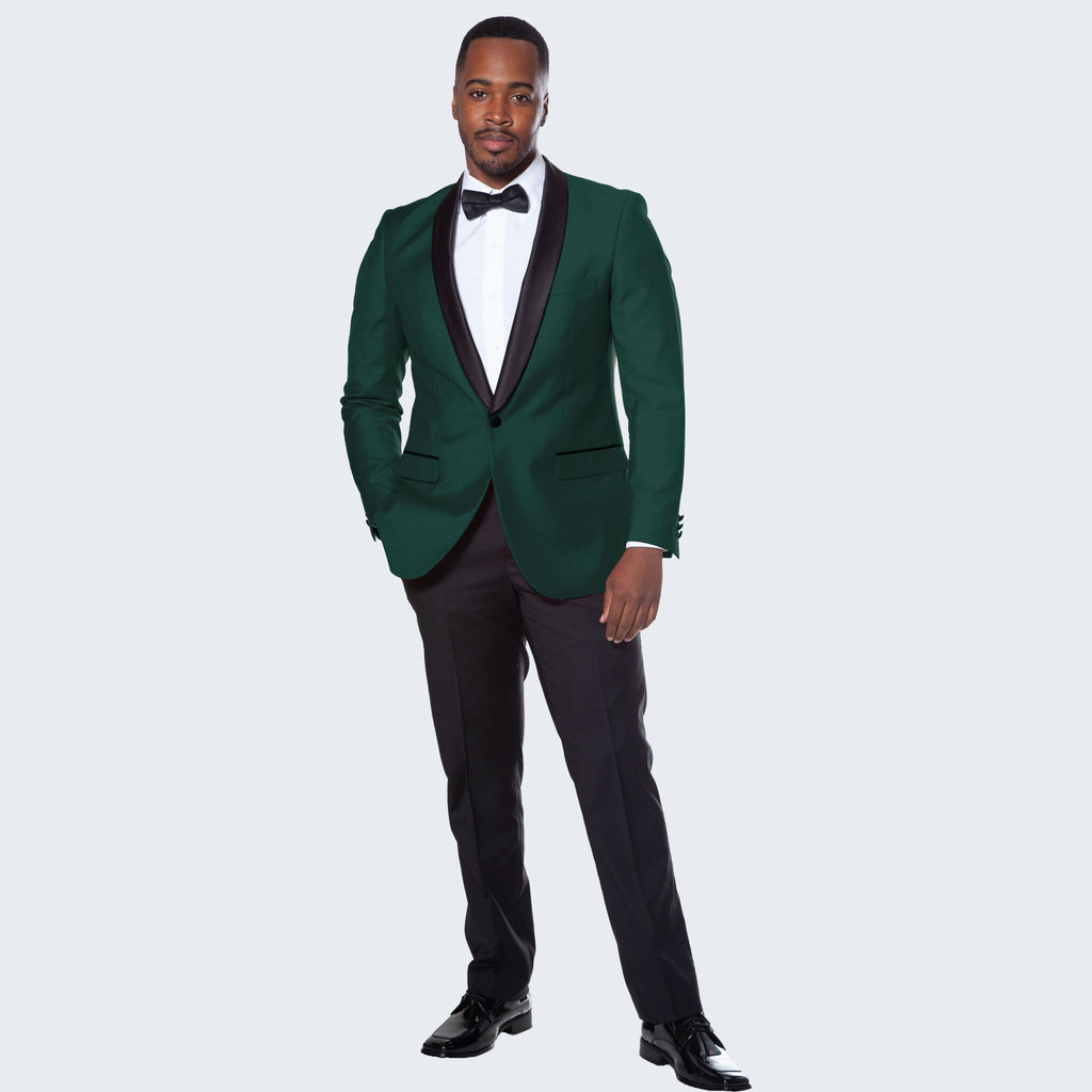 [DISCOUNTED] Green Tuxedo Jacket with Black Satin Shawl Lapel Slim Fit - Limited Sizes