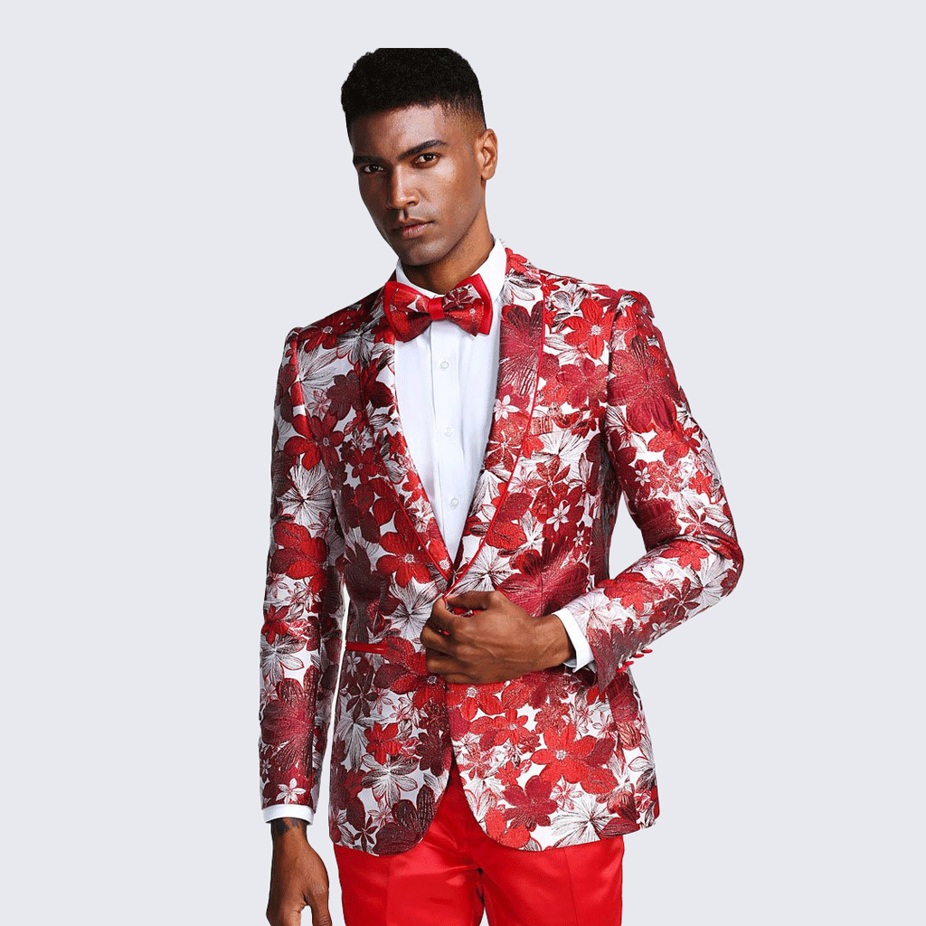 [DISCOUNTED] Red Floral Tuxedo Jacket Slim Fit - Limited Sizes