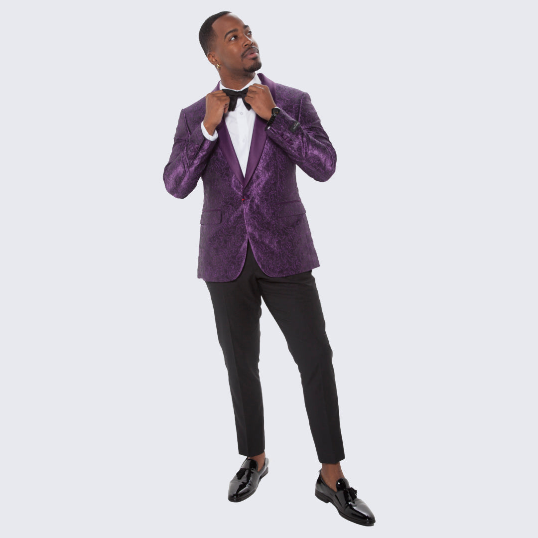 [DISCOUNTED] Purple Paisley Tuxedo Jacket Slim Fit - Limited Sizes