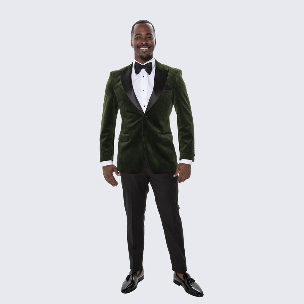 [DISCOUNTED] Olive Velvet Tuxedo Jacket with Large Peak Lapel - Limited Sizes
