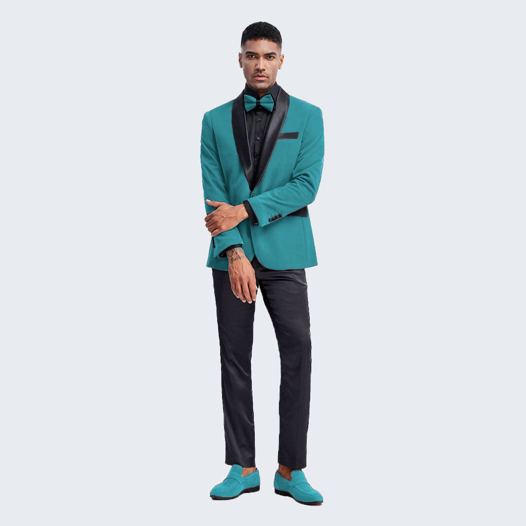 [DISCOUNTED] Teal Velvet Tuxedo Jacket Slim Fit with Shawl Lapel - Limited Sizes