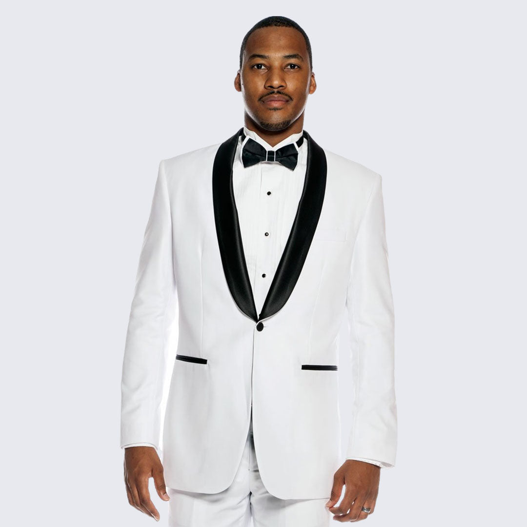 [DISCOUNTED] White Tuxedo Slim Fit with Black Shawl Lapel - Limited Sizes