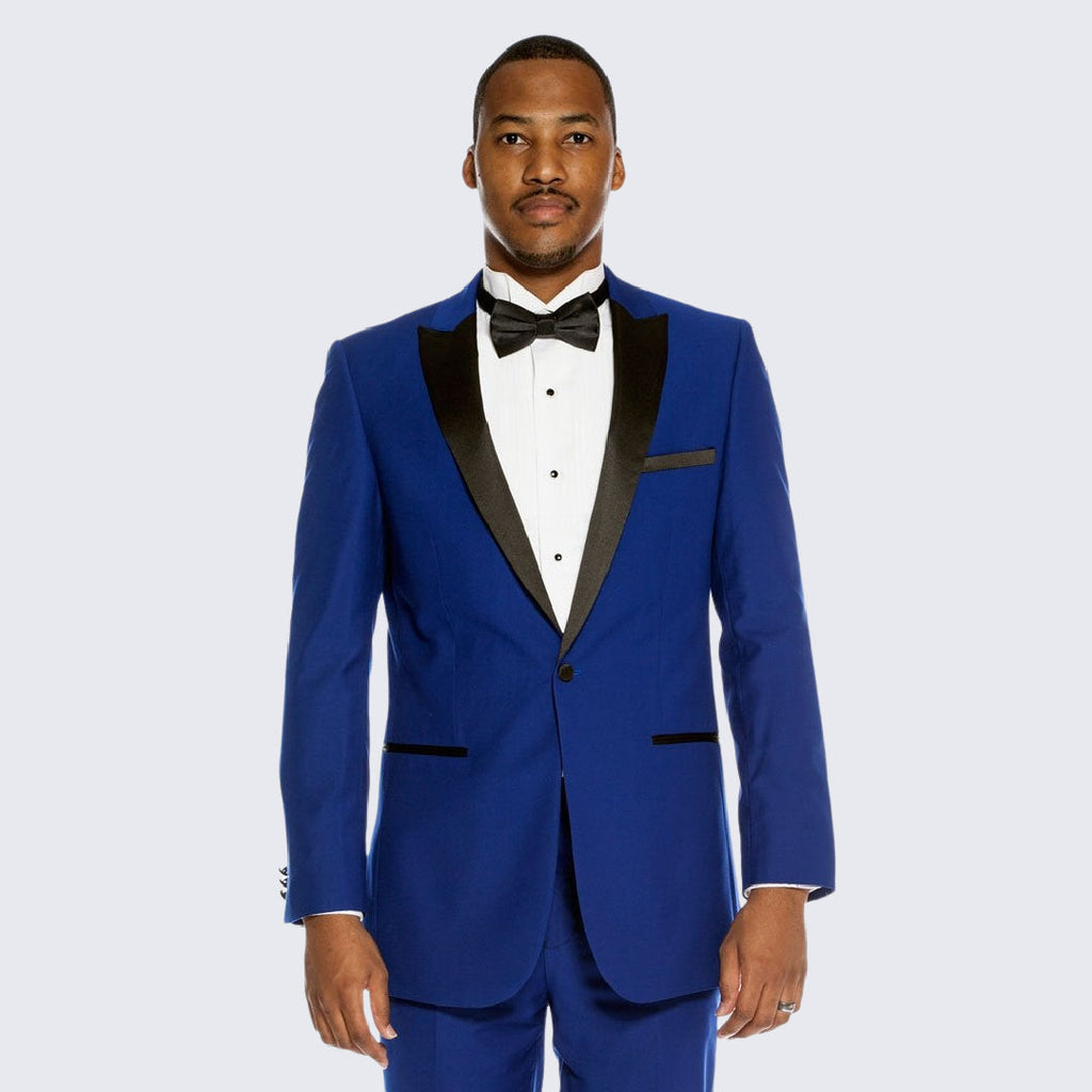 [DISCOUNTED] Royal Blue Tuxedo with Black Peak Lapel Slim Fit - Limited Sizes