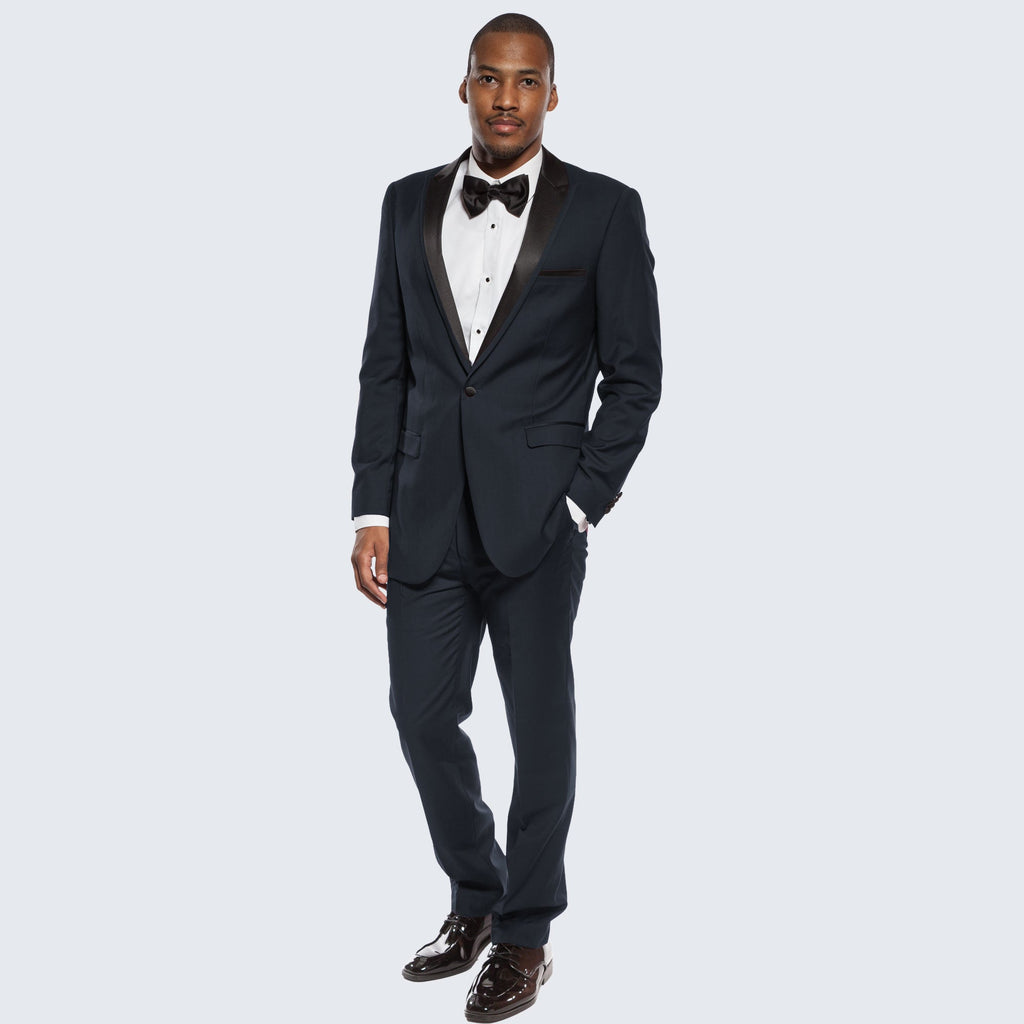 [DISCOUNTED] Navy Blue Tuxedo Slim Fit One Button Peak Framed Lapel - Limited Sizes