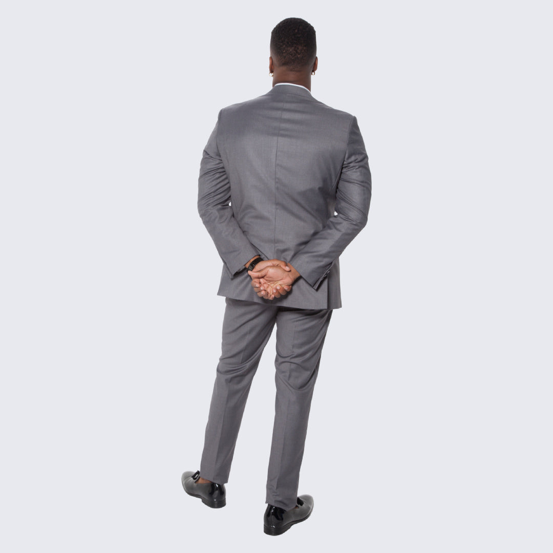 [DISCOUNTED] Mid Grey Textured Tuxedo Three Piece Set with Satin Trim -Limited Sizes