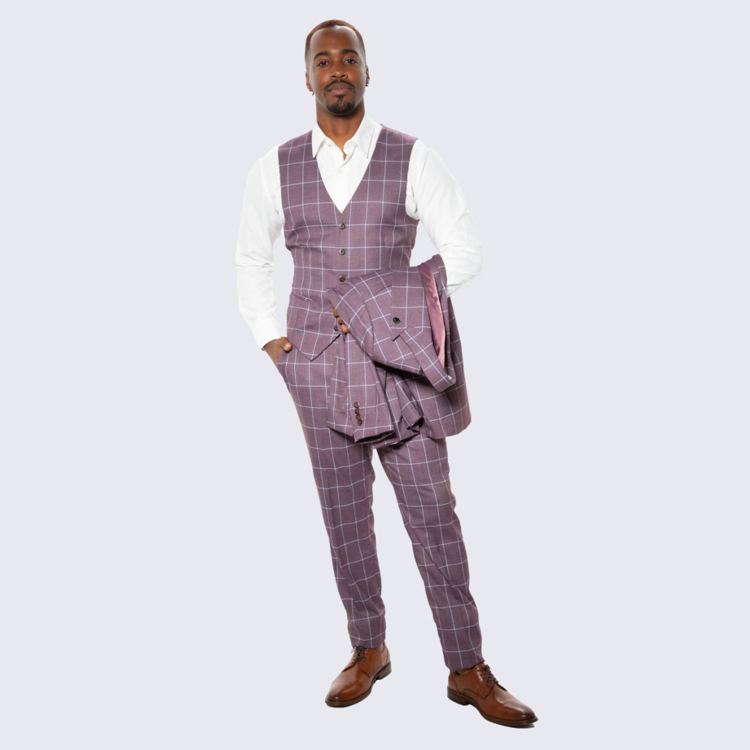 [DISCOUNTED] Lilac Windowpane Hybrid Fit Suit by Stacy Adams - Limited Sizes