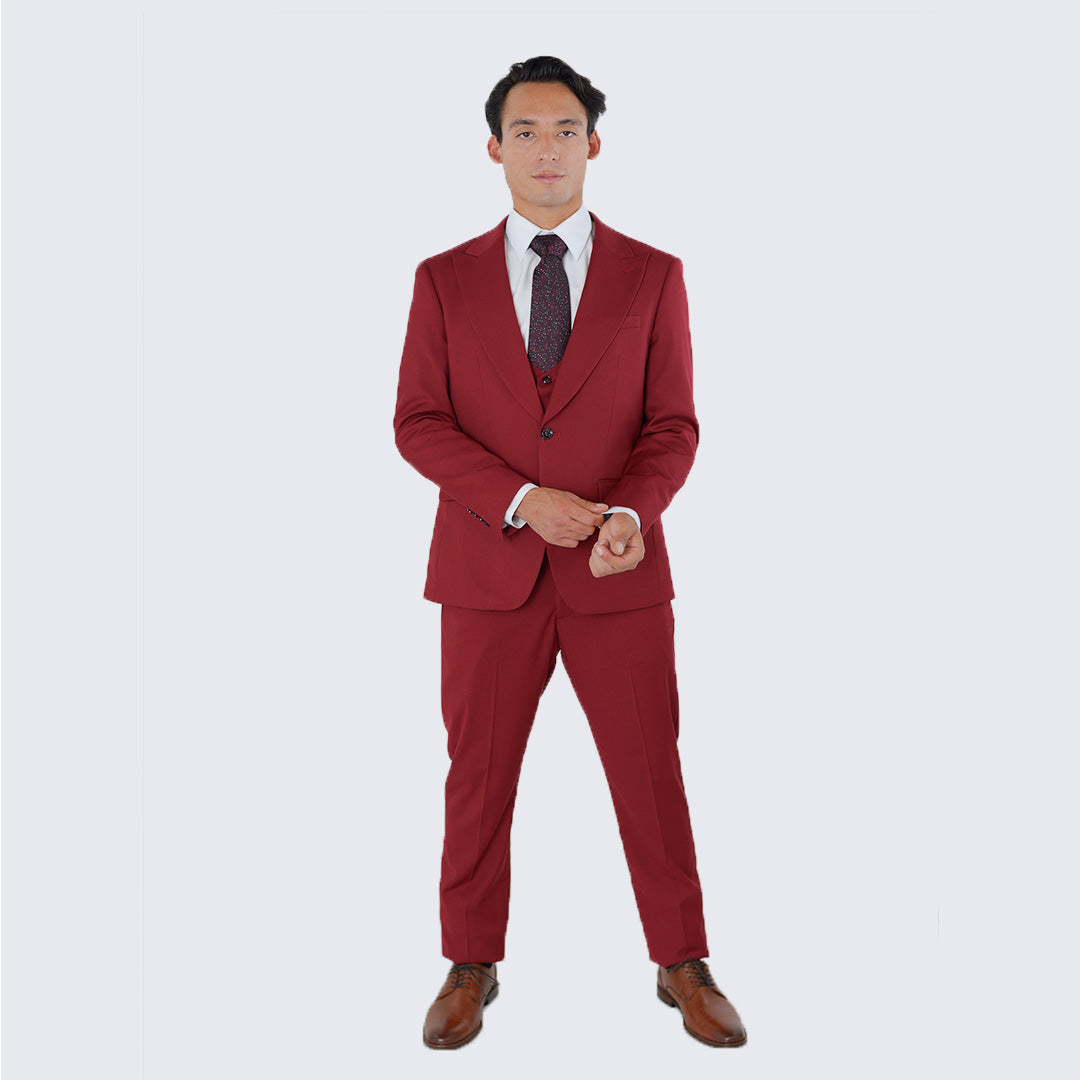 [DISCOUNTED] Red Slim Fit Three Piece Suit with Large Peak Lapel by Stacy Adams - Limited Sizes