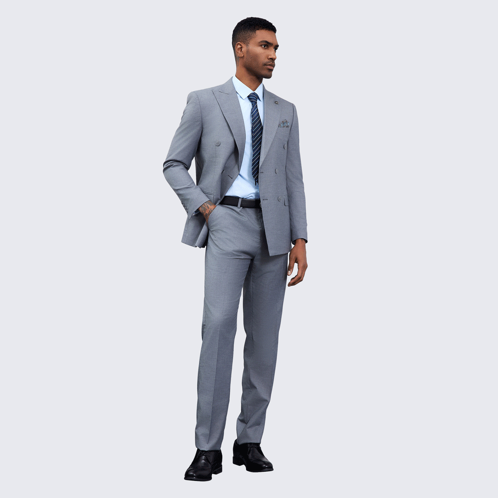 [DISCOUNTED] Men's Double Breasted Grey Suit by Stacy Adams -  Limited Sizes