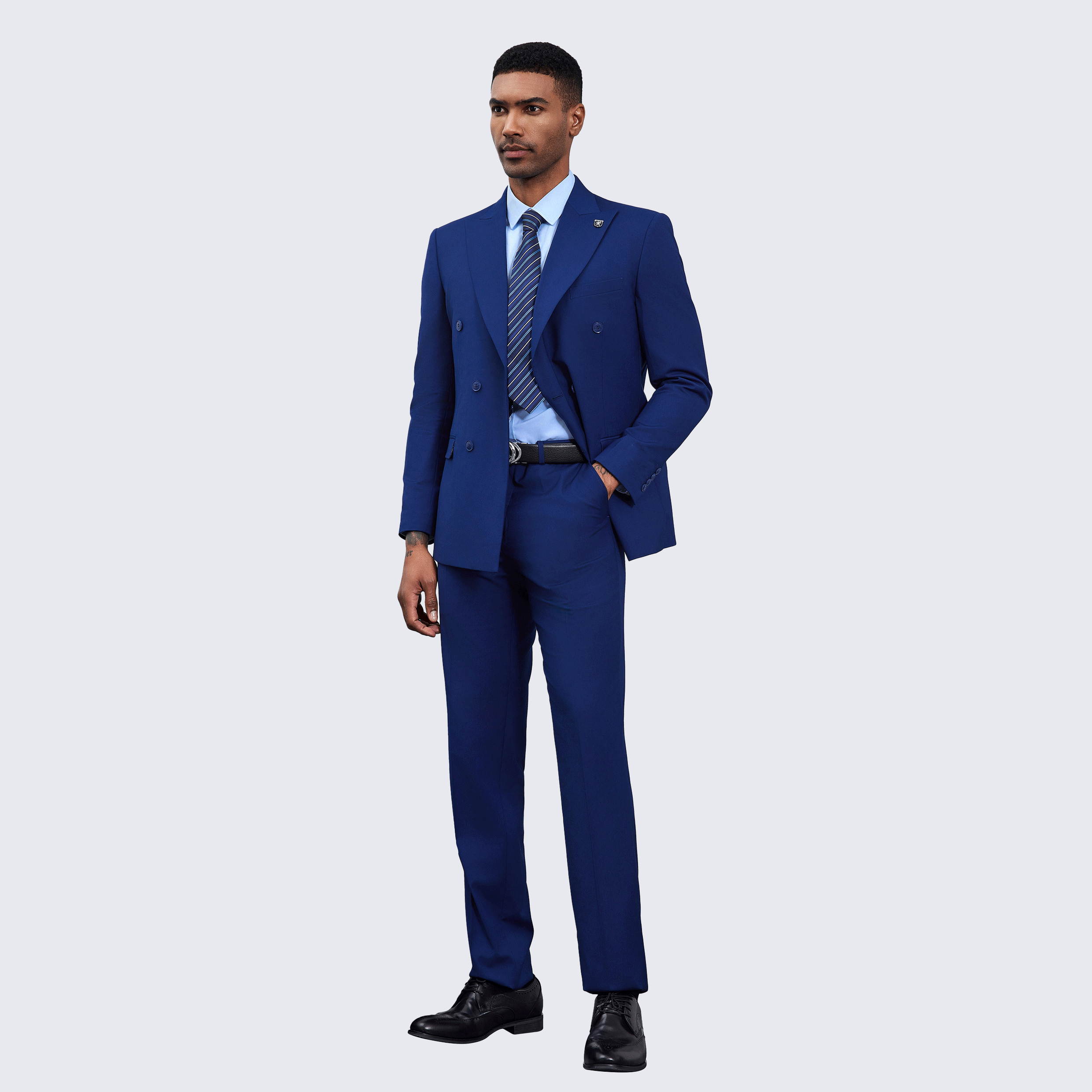 [DISCOUNTED] Men's Double Breasted Blue Suit by Stacy Adams - Limited Sizes
