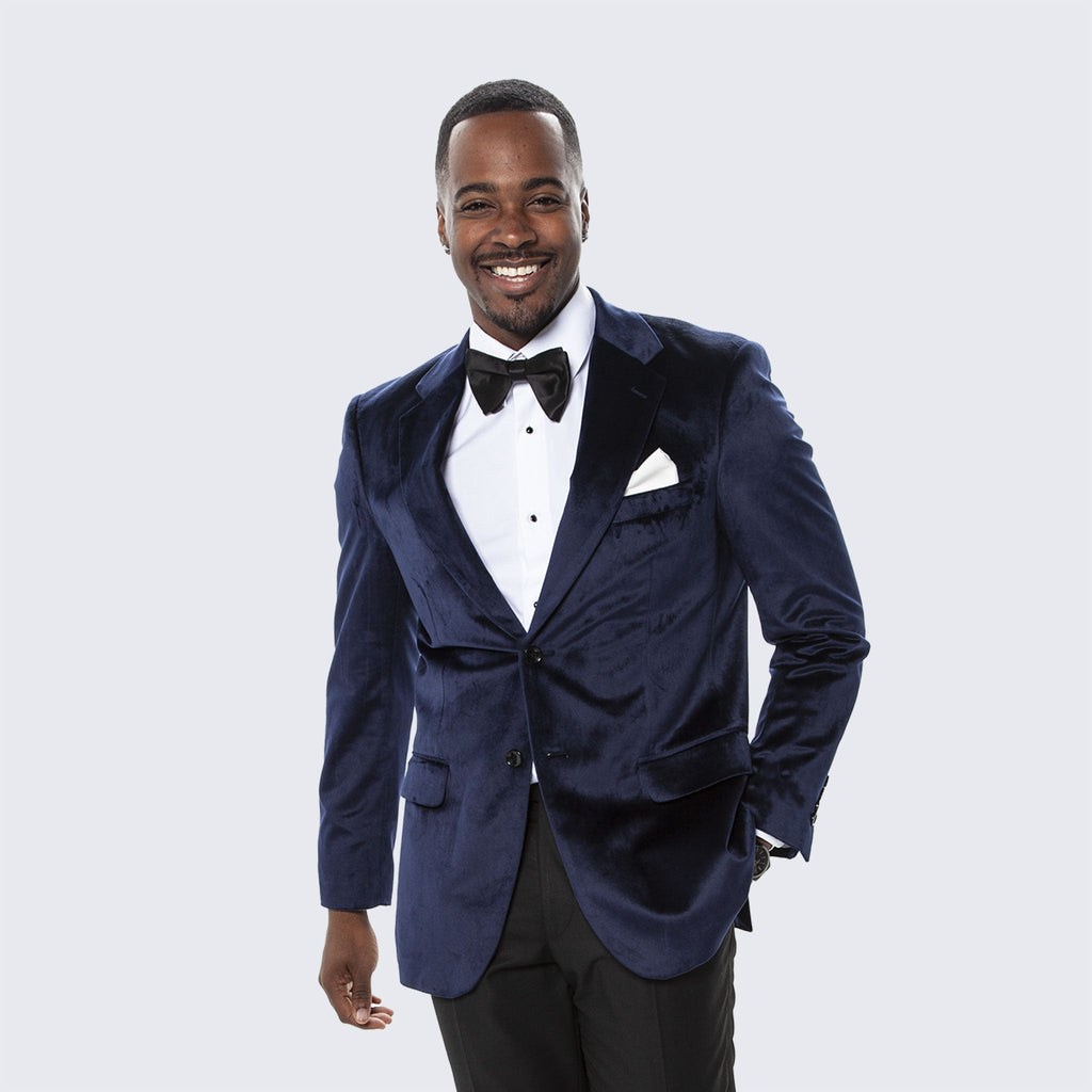 [DISCOUNTED] Navy Velvet Blazer with Notch Lapel by Stacy Adams - Limited Sizes
