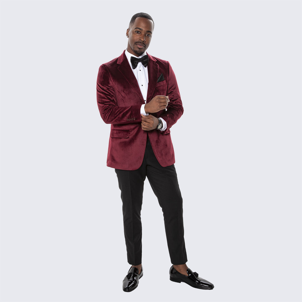 [DISCOUNTED] Wine Velvet Blazer with Notch Lapel by Stacy Adams - Limited Sizes