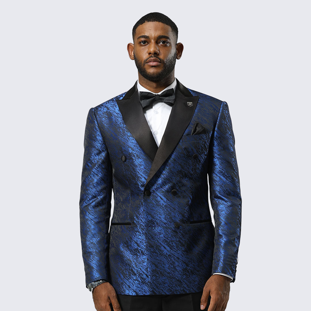 [DISCOUNTED] Royal Blue Jacquard Double Breasted Blazer By Stacy Adams -  Limited Sizes