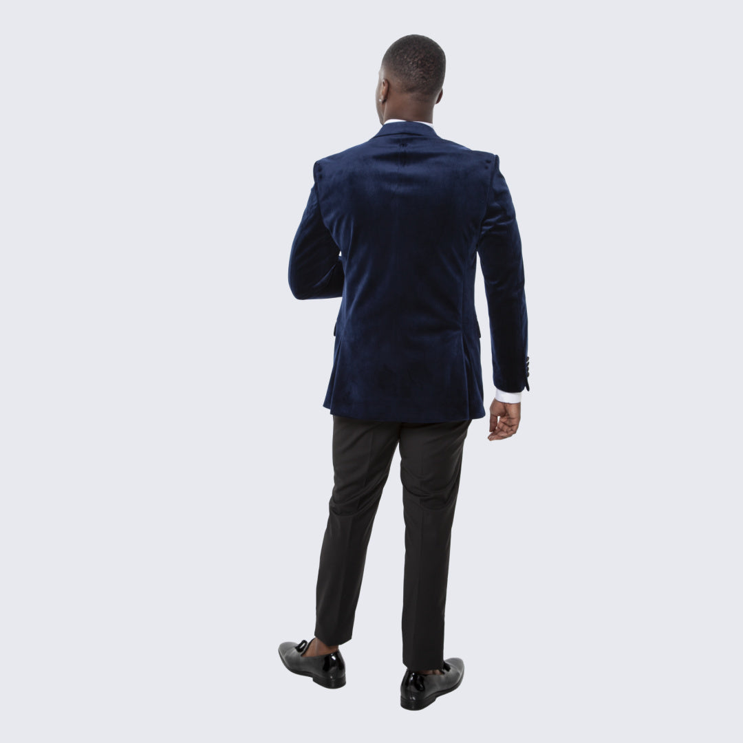 [DISCOUNTED] Navy Velvet Tuxedo Jacket with Large Peak Lapel - Limited Sizes