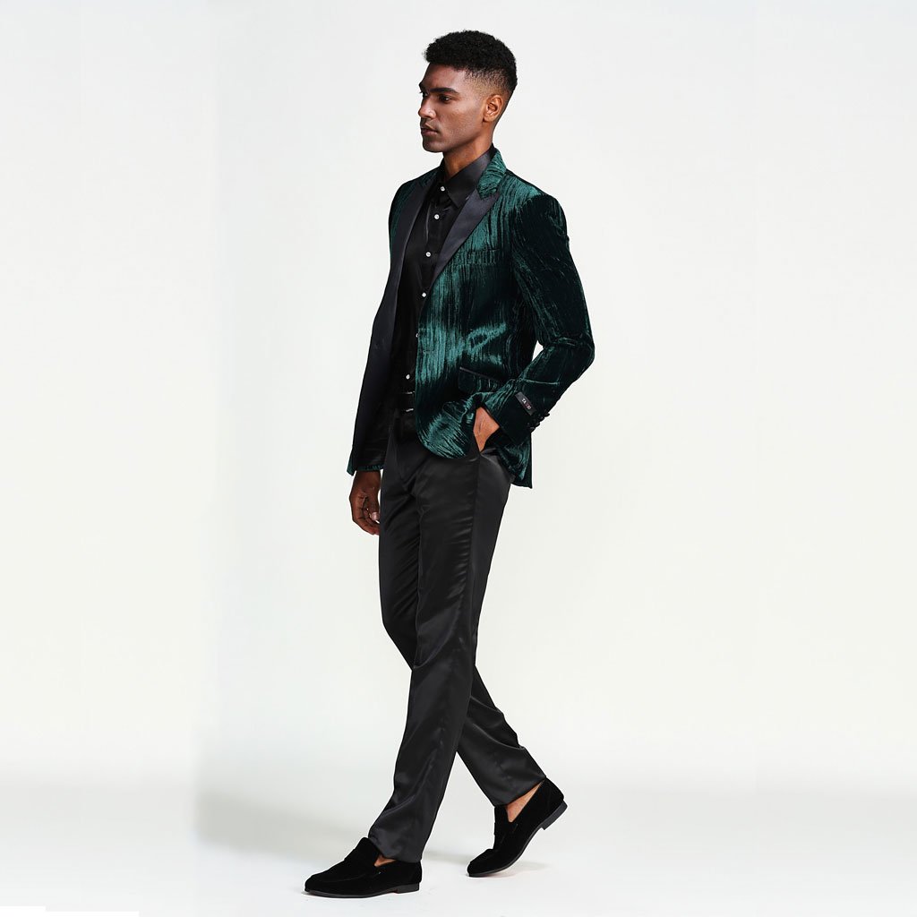 [DISCOUNTED] Hunter Green Tuxedo Jacket with Fancy Pattern Slim Fit - Limited Sizes