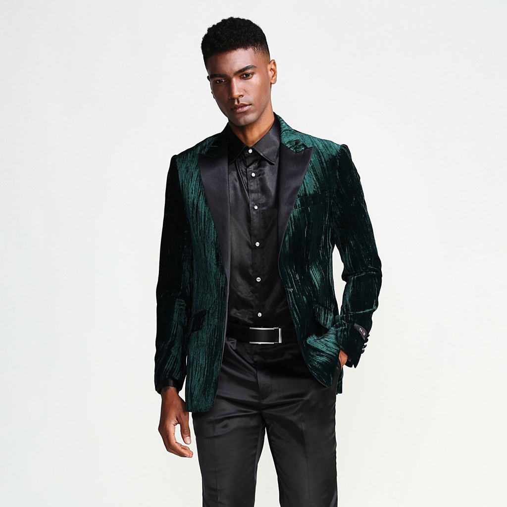[DISCOUNTED] Hunter Green Tuxedo Jacket with Fancy Pattern Slim Fit - Limited Sizes