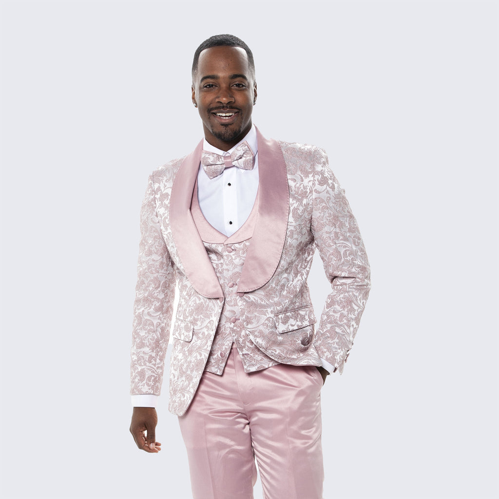 [DISCOUNTED] Men's Blush Pink Tuxedo with Floral Design Four Piece Set - Limited Sizes
