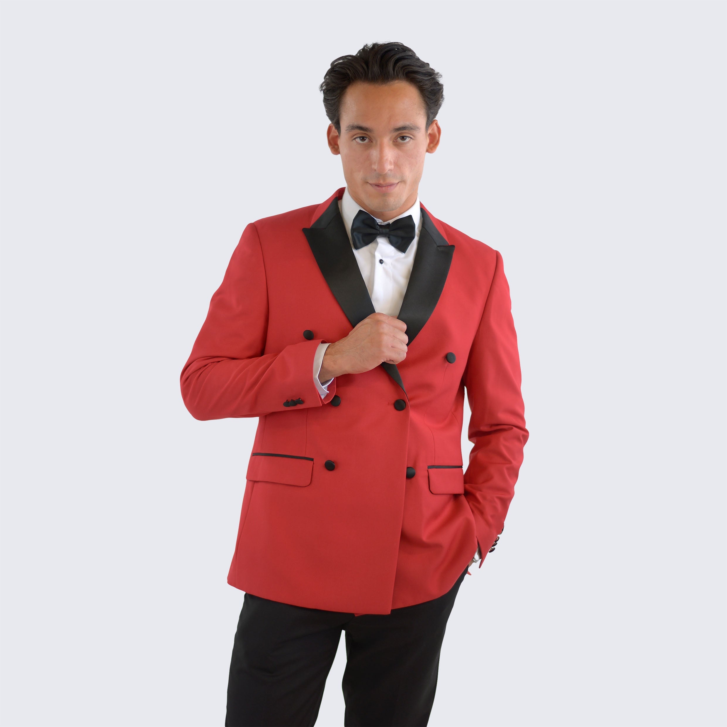 [DISCOUNTED] Red Double Breasted Slim Fit Tuxedo Black Peak Lapel - Limited Sizes