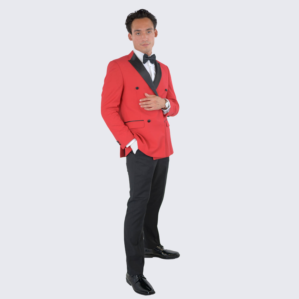 [DISCOUNTED] Red Double Breasted Slim Fit Tuxedo Black Peak Lapel - Limited Sizes