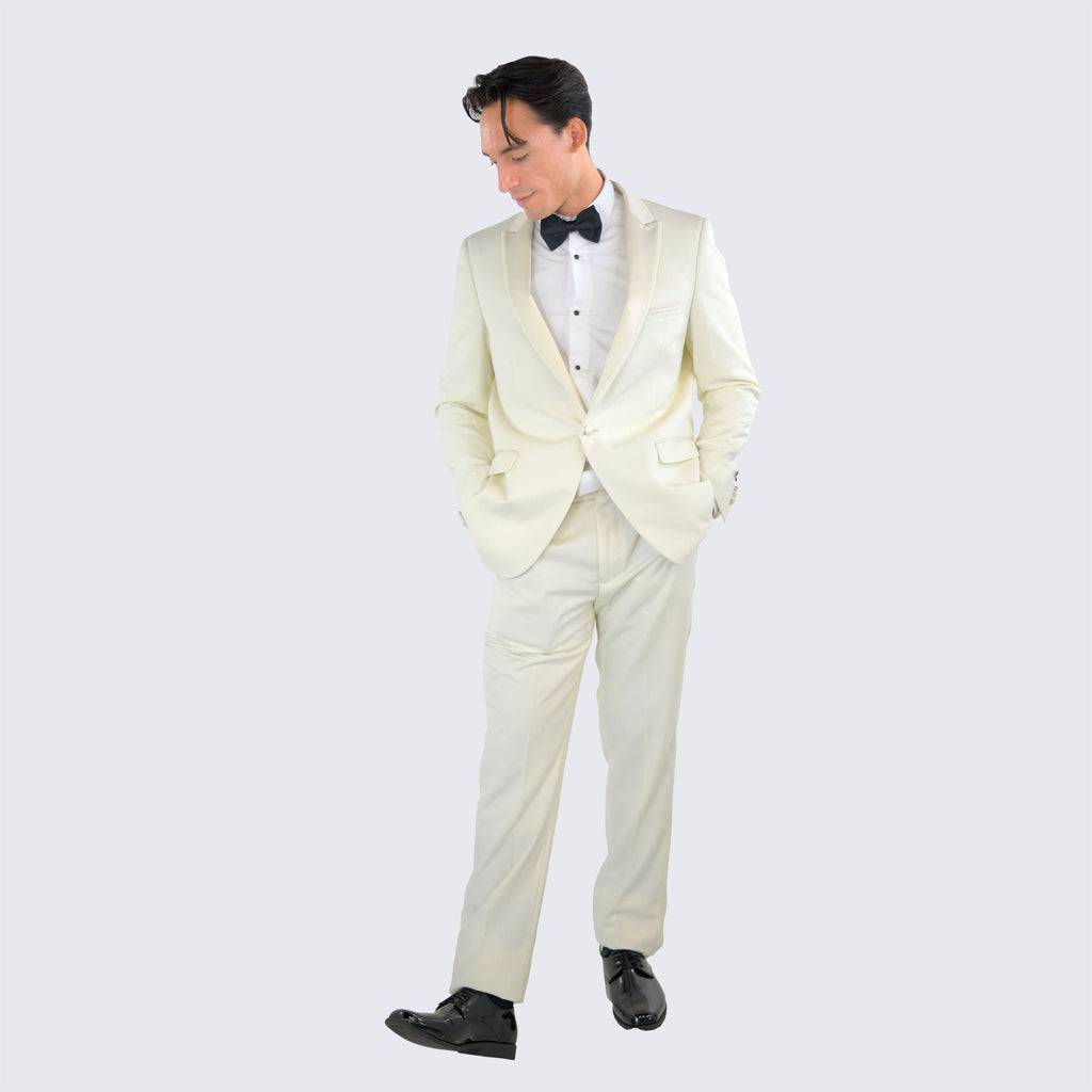 [DISCOUNTED] Ivory Slim Fit Tuxedo One Button Peak Framed Lapel - Limited Sizes